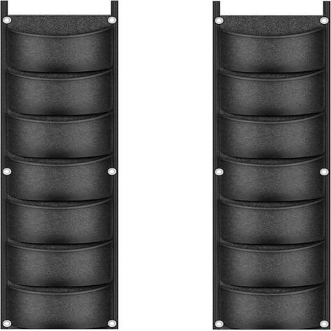 2 sacs de culture suspendus. sacs de culture muraux verticaux à 7 poches. sacs de culture réutilisables en tissu épais pour pots de fleurs. sacs de rangement pour sacs de culture (noir) (1/4)