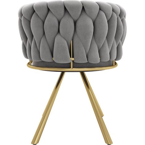 Set de 6 sillas de comedor giratorias de terciopelo gris con estructura metálica dorada (1/5)
