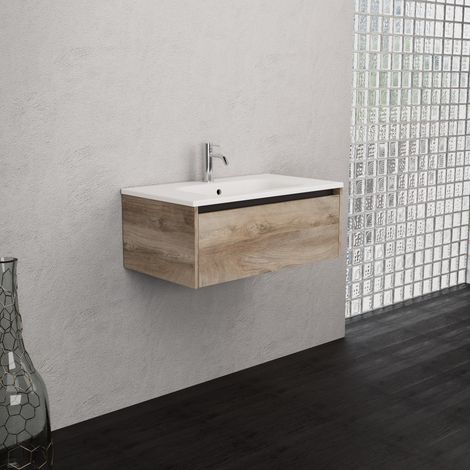 Inda - Meuble de salle de bain 1 tiroir L.80 avec vasque mate / (1/5)