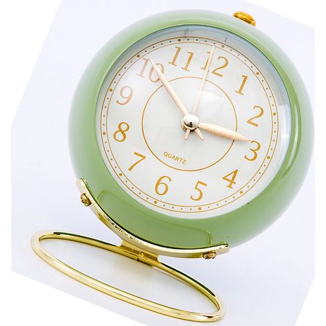 Horloge en métal de style européen, réveil électronique silencieux et créatif pour enfants, design simple pour le salon, la chambre et les étudiants, horloge à quartz lumineuse, verte. (1/5)