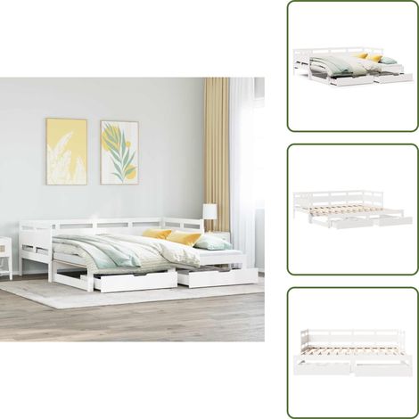 vidaXL Lit de jour avec gigogne et tiroirs sans matelas blanc 80x200cm
