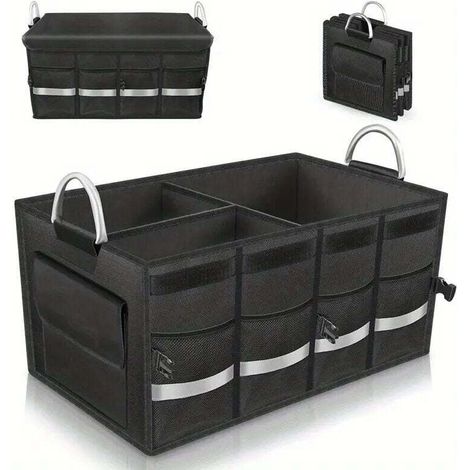 Coffre de coffre de voiture 36L 600D, supportant 20 kg, étanche, compartiments multicouches, couvercle pliable et barre réfléchissante, convient aux SUV et camionnettes. - Crezuo (1/4)