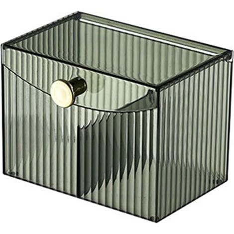 1 porte-cotons-tiges, compartiments en plastique transparent pour cotons-tiges, organisateur de maquillage avec couvercle pour salle de bain ou chambre (vert)