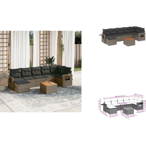 Salon de jardin 8 pcs avec coussins gris résine tressée - Ensemble Salon De Jardin - Meubles De Jardin - Salon Extérieur - Set De Jardin - Chaise Lounge
