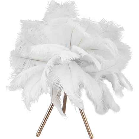 Lampe de table en plumes d'autruche rechargeable USB avec trépied doré, 40 plumes artificielles blanches, idéale pour la chambre. (1/5)
