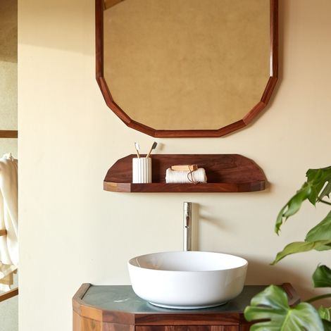 Etagère murale de salle de bain en bois de palissandre massif et marbre vert 60 cm (1/5)