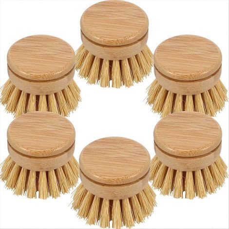 Lot de 6 pièces Bamboo vaisselle tête de brosse Eco-Friendly lavage Up brosse rechange (1/5)