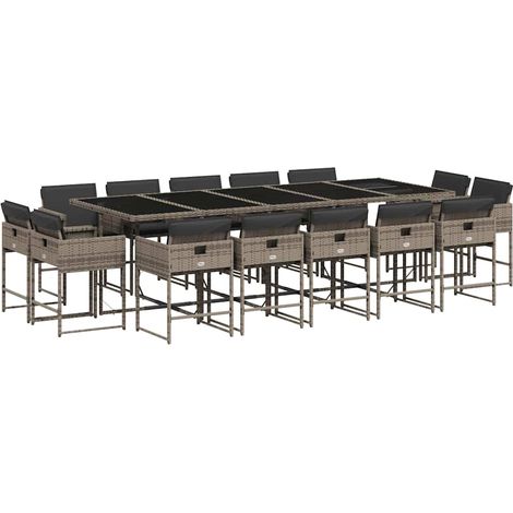 Maison Exclusive - Set da Pranzo da Giardino 15 pz con Cuscini Grigio Polyrattan