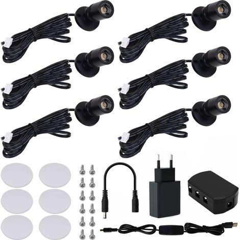 Set of 6 360° Rotating LED Spotlights, Mini Surface Mounted USB, Warm White 3000K, For Wardrobe Hallway (1/5)