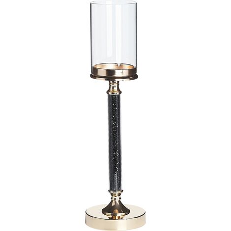 Portavelas de metal dorado negro pantalla de cristal 48 cm centro de mesa decoración glamour Abbeville (1/5)