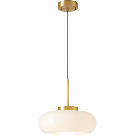 Suspension Rétro Moderne avec Abat-jour en Verre Crème ou Ambre, Luminaire Plafonnier Hauteur Réglable, Douille E27, Lampe Suspendue Dorée pour Couloir, Cuisine, Salle à Manger (Crème) (1/5)