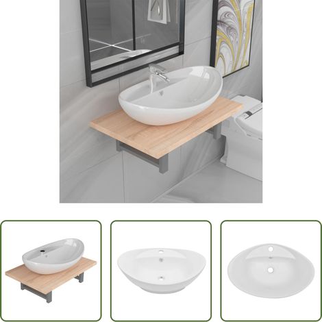 vidaXL Meubles salle de bain - Meuble de salle de bain en deux pièces Céramique Chêne (1/5)