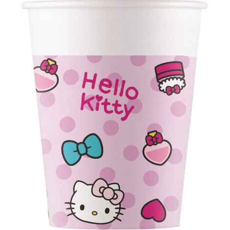 Bicchieri di carta per compleanno di Hello Kitty, 200 ml, 8 pezzi (1/3)