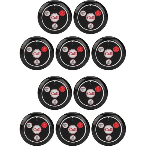 Lot de 10 boutons d'appel sans fil RF étanches pour restaurants, avec boîtier ABS, compatibles avec les écrans hôtes 433,92 MHz. (1/5)