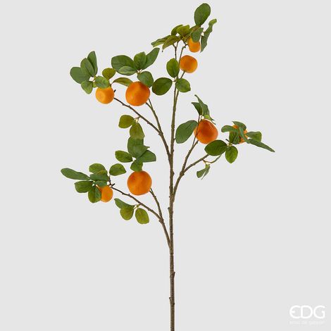 EDG Enzo De Gasperi Ramo Mandarino Rex con Frutti Pianta Artificiale H 110 Cm Arancione