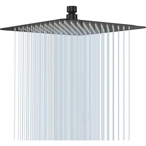 Pommeau de Douche Noir, Tete de Douche Pluie 20 cm Pomme de Douche Carré en Acier Inoxidable Pomme de Shower Anti Calcaire (1/4)