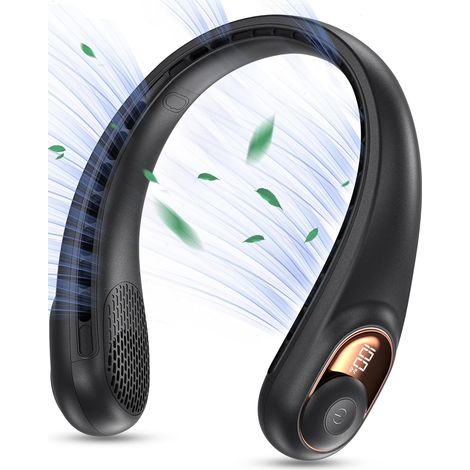Ventilateur de cou portable sans pales - Débit d'air à 360° - Super silencieux - 3 vitesses - 5200 mAh - Volume d'air de refroidissement amélioré - Ventilateur mains libres rechargeable par USB (1/5)