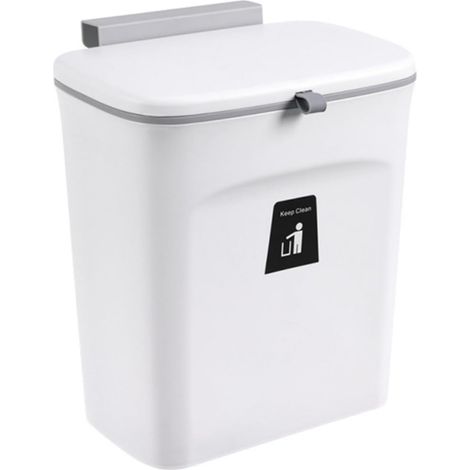 Cubo de basura de 9 litros, cubo de reciclaje con tapa, cubo de basura de cocina para dormitorio/salón (blanco) (1/5)