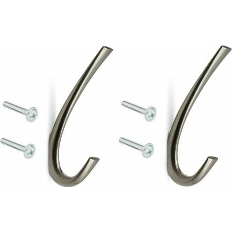 2x Crochet simple en métal finition nickel brossé hauteur 130mm avec vis Meuble Cuisine Salle de Bain Porte Serviette Manteau Chemise Torchon Décoration Maison Patère Murale (1/2)