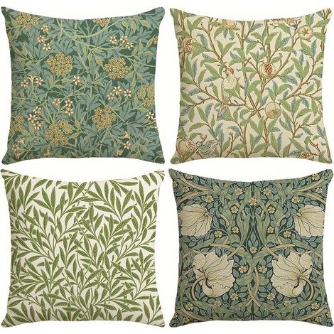 Fodere Cuscini Floreali 45x45 cm Set 4 Pezzi, Copricuscini Vintage Lino per Divano Soggiorno Camera Esterno