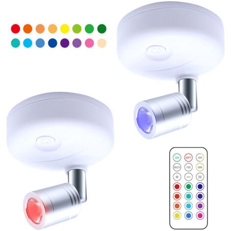 Projecteur LED sans fil à piles avec télécommande, éclairage de jeu de fléchettes Lampe d'accent pour éclairage de photos rotatives pour escalier de cuisine de peinture miroir,2 pièces,