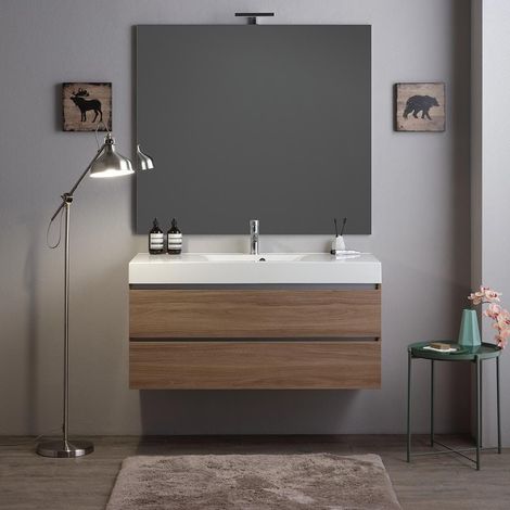 Mueble De Baño Suspendido 2 Cajones Roble Natural, Lavabo Y Espejo 110X120  Vittoria (1/5)
