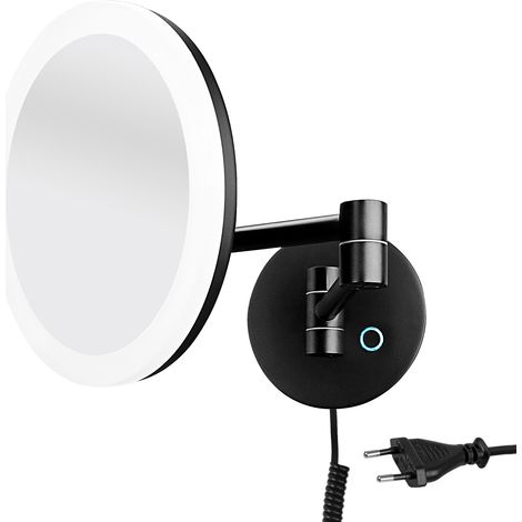 Lumineux Miroir Grossissant X 5, Rond, À Fixer (avec Perçage),avec Capteur Tactile Rétro-éclairé, Noire Mate Nimco (1/5)