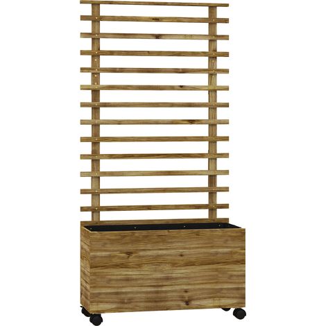 Outsunny Hochbeet Pflanzkasten mit Rankgitter, Rolle, Spalier Pflanzkübel Blumenkasten Holz, Gartenspalier 76x30x155cm für Garten Balkon Terrasse, Blumenkübel für Kletterpflanzen Korbpflanzen, Blumen