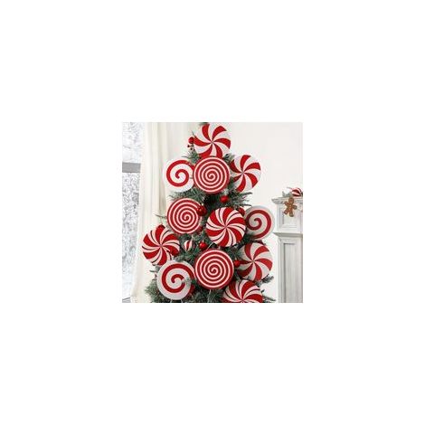 grandi lecca-lecca alla menta rossi e bianchi per decorare l'albero di Natale, graziose decorazioni per raccogliere caramelle, puntali per l'albero, decorazioni per vasi per la casa, l'ufficio e le fe