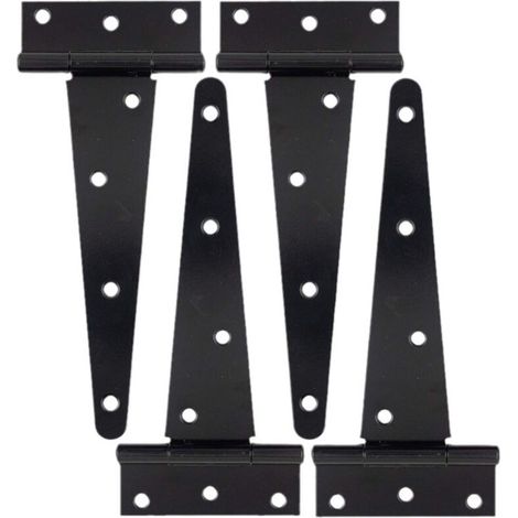 Lot de 4 Charnières en T, Noires Charnière Porte de Grange, Charnières de Portes, Charniere Plate Inox pour Portails, Abris de Jardin