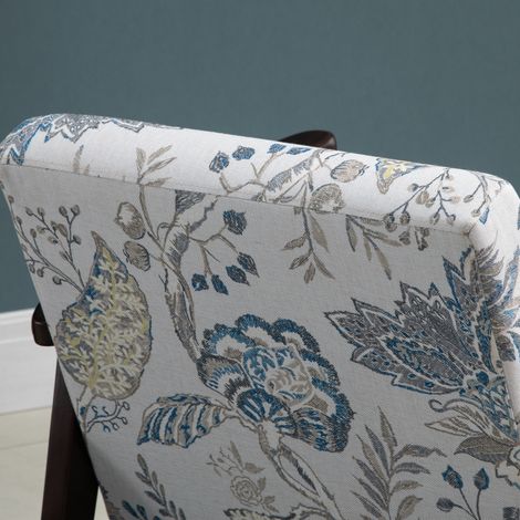 Fauteuil de salon rembourré en tissu fleuri respirant, accoudoirs en bois, dimensions 68,5x78,5x75 cm, parfait pour maison et bureau. (1/5)
