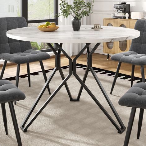 Mesa de comedor redonda 100 x 100 x 76 cm, tablero MDF efecto mármol negro HAVRYA (1/5)