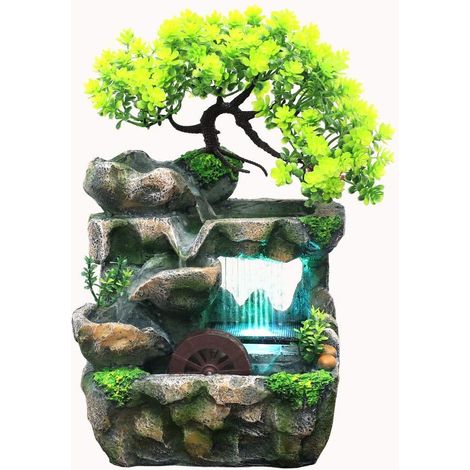 Fontaine d'intérieur avec éclairage LED, Fontaine de Table d'eau en Rocaille Cascade de Bureau Cascade de méditation Fontaine de Bureau avec Plantes Décoration pour Salon (1/5)