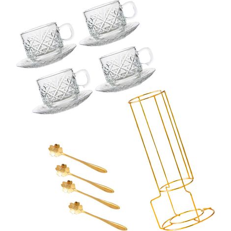 Servizio da caffè flessibile in vetro con piattini e supporto - C
