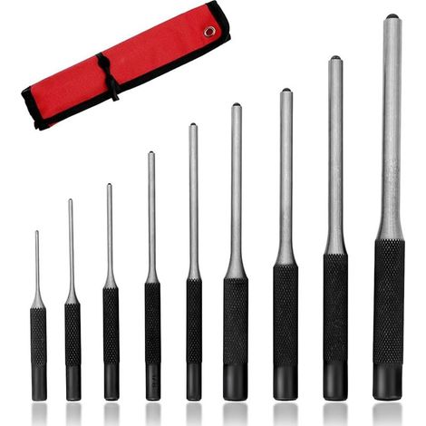 9 Pcs Poinçons à Goupille Cylindrique et Sac de Rangement, Fabrication D'acier Jeu de Outil de Poinçon à Rouleau, Outil à Main Ingénierie Mécanique (1/4)