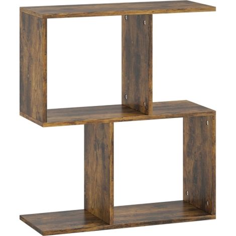 Narrow S-Shaped Side Table with 3-Tier Storage Shelves,Rustic Brown Finish,Dimensions 50Wx19.5Dx58Hcm,Perfect for Small Spaces