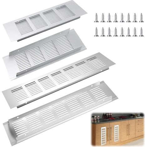 Rectangular Air Vent Grille 30 x 8/20 x 8 cm Rectangular with 16 Screws, Aluminium Ventilation Grille for Living Room, Bathroom, Kitchen (2 Sizes, Silver) (1/5)