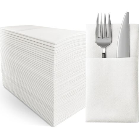 Serviettes jetables toucher lin, avec poche intégrée pour couverts. (1/5)