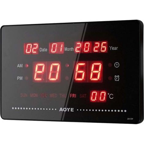 Horloge LED - AVIZAR - Numérique - Noir - Affichage heure/date/température - Rectangulaire (1/4)