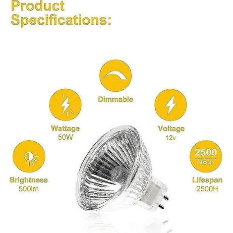 Halogenlampe, MR16-Scheinwerferlampe, 12V 50W Lampe, GU5.3 Lampe, dimmbare MR16 Lampe, warmweiße 2700K Halogenlampe, Packung (1/5)