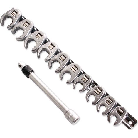Têtes de clés à tuyauter Crowfoot 12 pans – 10 embouts de 10 à 19 mm – Rallonge verrouillable 150 mm pour espaces restreints – Force