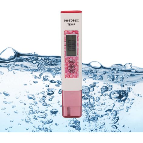 Vier-in-Eins-Wasserqualitätstester, TDS-Stift, tragbarer EC-Wassertester, pH-Tester, Säuremessgerät (rosa). (1/5)