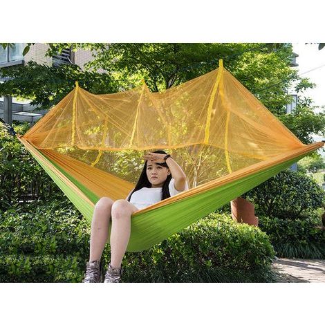 Hamac portable, hamac avec moustiquaire, jaune avec vert (filet jaune)260140CM (1/5)