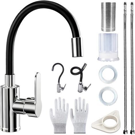Mitigeur Cuisine avec Bec Flexible, Mitigeur Cuisine Chaud et Froid en Acier Inoxydable, 2 Modes de Pulvérisation, Rotatif à 360°Mitigeur Evier Cuisine Librement Mitigeur