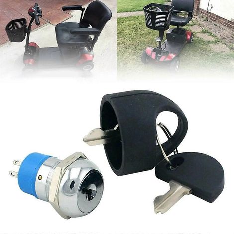 Contacteur d'allumage avec serrure à clés, interrupteur marche/arrêt de rechange pour scooter de mobilité et moto électrique (1/4)