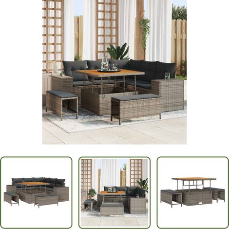 vidaXL Conjunto de sofá de jardín 8 uds. 7-Número de plazas Gris (1/5)