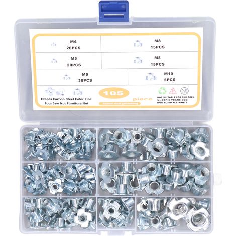 Kit d'assortiment de 105 écrous en T M4 à M10 en acier au carbone galvanisé pour la maintenance (1/5)