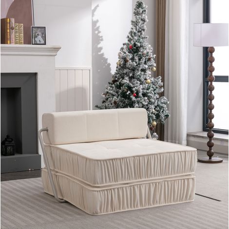 Divano letto pieghevole bianco in ciniglia con schiuma e molle, 1 posto, OKWISH (1/5)