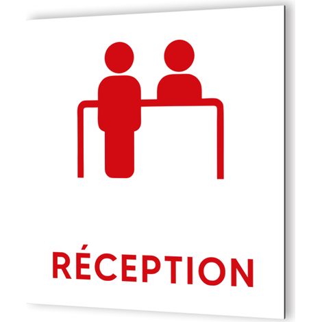 Pictogramme Réception - Panneau signalétique Dibond aluminium - Blanc et rouge - 20x20 cm, 3 mm, fixation multiple (1/5)
