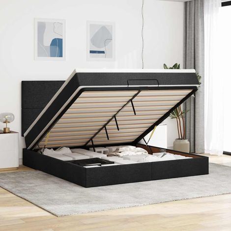 Ottoman-Bett mit Matratze & LEDs Schwarz 180x200 cm Stoff
